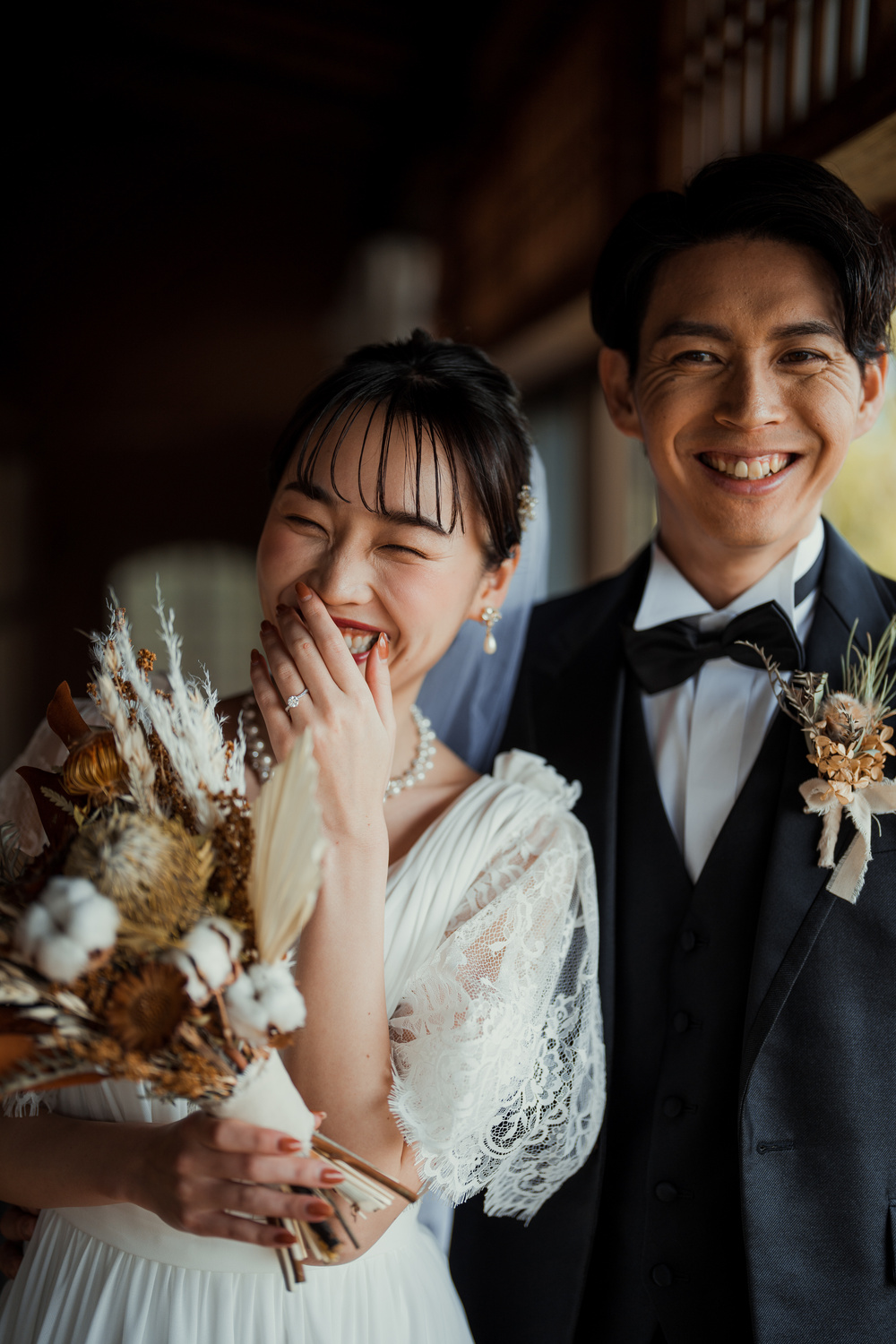 Bride and Groom Laughing and Smiling